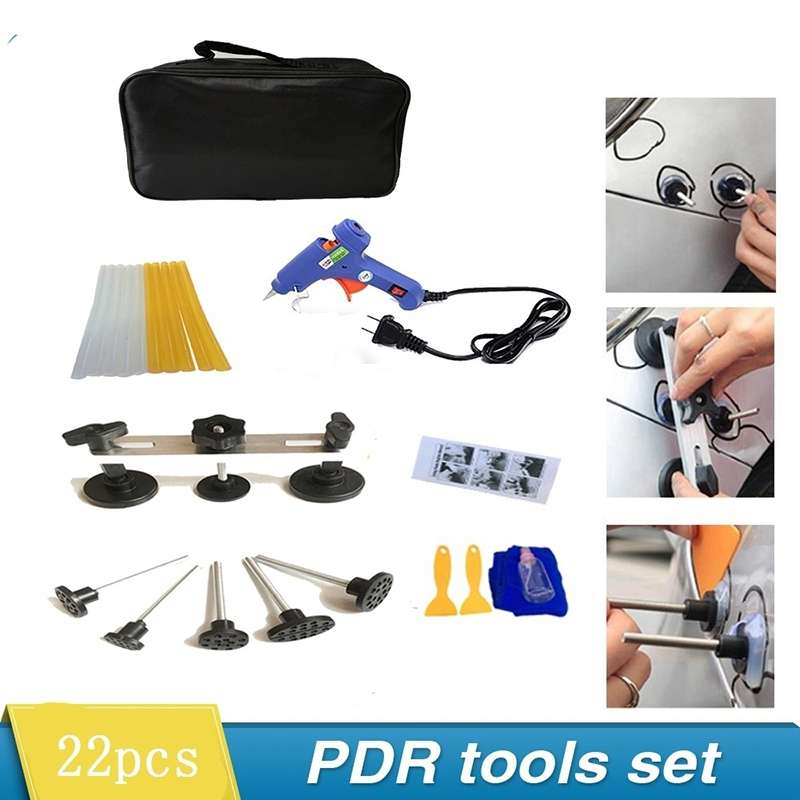 22 in 1 Auto Car Body Dent Repair Tools Pulling Bridge Dent Removal Lifter Puller, with 20W Glue Gun