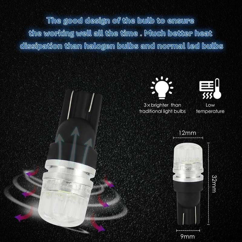 10 PCS T10 2W 100LM IP67 LEDs Bulbs Prismatic Shape Car Lens Decoder Mini Lamps DC 12V, with 2LEDs S
