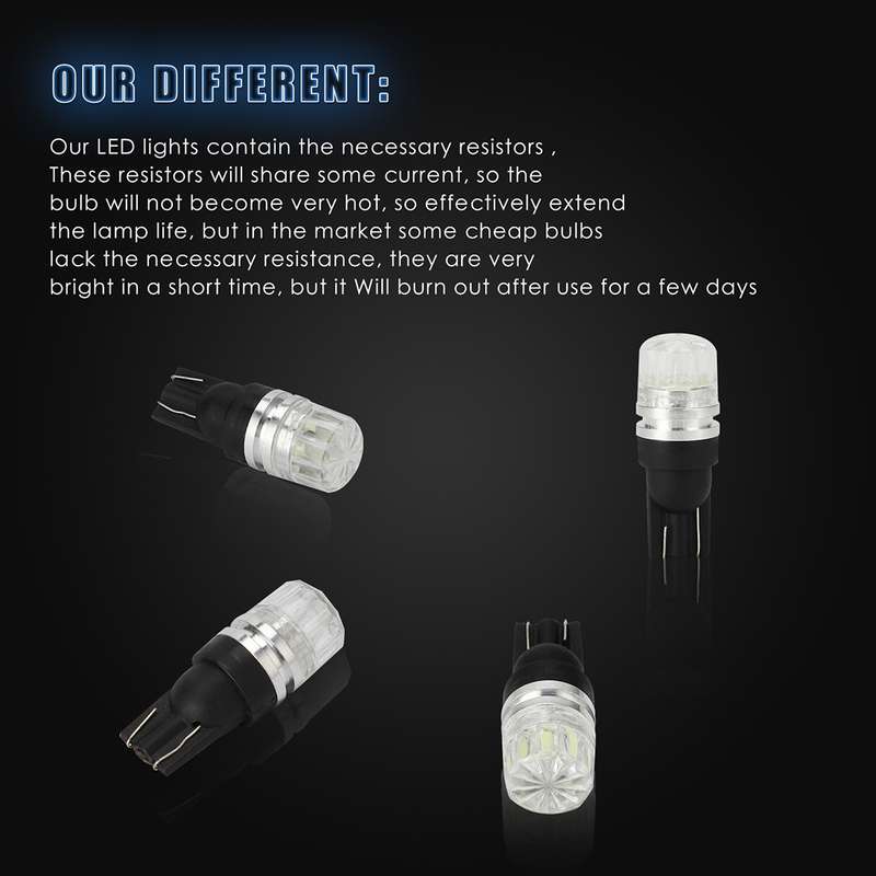 10 PCS T10 2W 100LM IP67 LEDs Bulbs Prismatic Shape Car Lens Decoder Mini Lamps DC 12V, with 2LEDs S