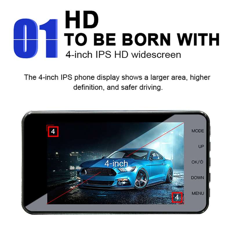 J20-1 2.5D 4 inch 170 Degrees Wide Angle Full HD 1080P Video Car DVR, Support TF Card / Motion Detec