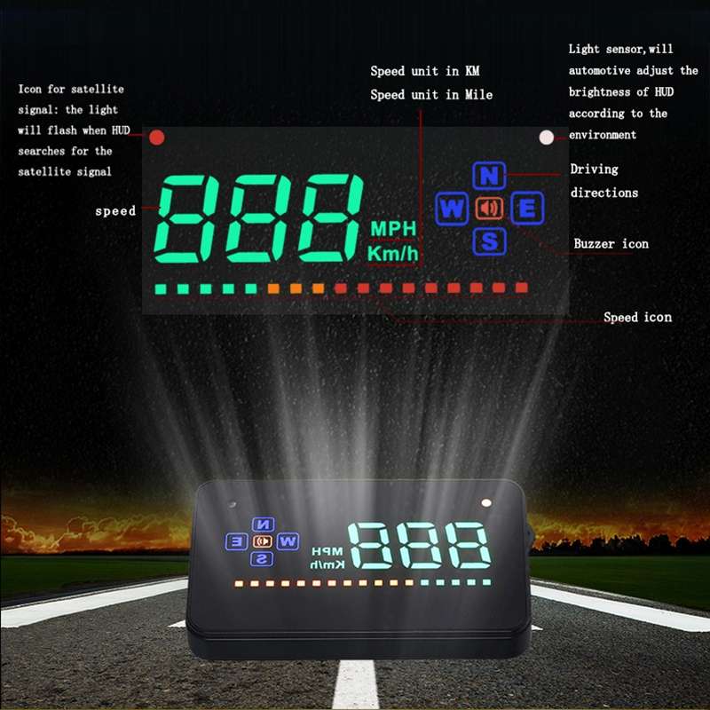 A2 HUD 3.5 inch HD GPS Car Head Up Display, Speed & Over Speed Alarm, Compass, Freely Switch Between