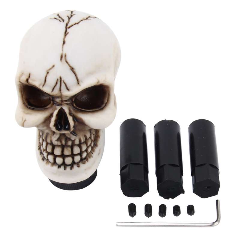 Universal Skull Head Shape ABS Manual or Automatic Gear Shift Knob with Three Rubber Covers Fit for