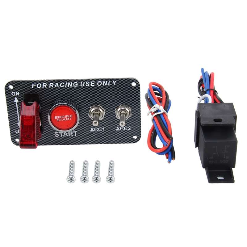 Racing Car Ignition Switch Panel Engine Start Start Push Button LED Racing Toggle Switch 12V Carbon