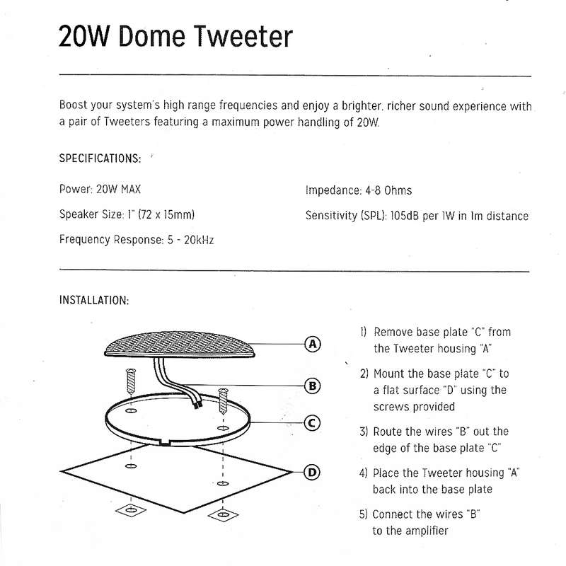 2 PCS CQS-68 20W 105dB Car Dome Tweeter Audio Loudspeaker Treble Speaker