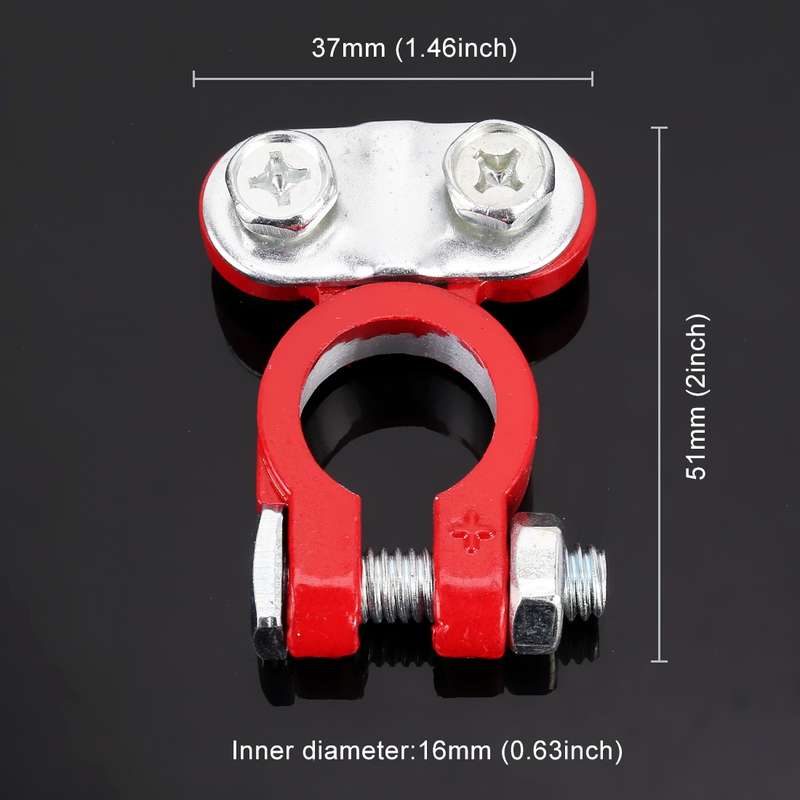 2 PCS Positive and Negative Car U Shape Metal Battery Connectors Terminals Clamps Clips, L Size, Inn