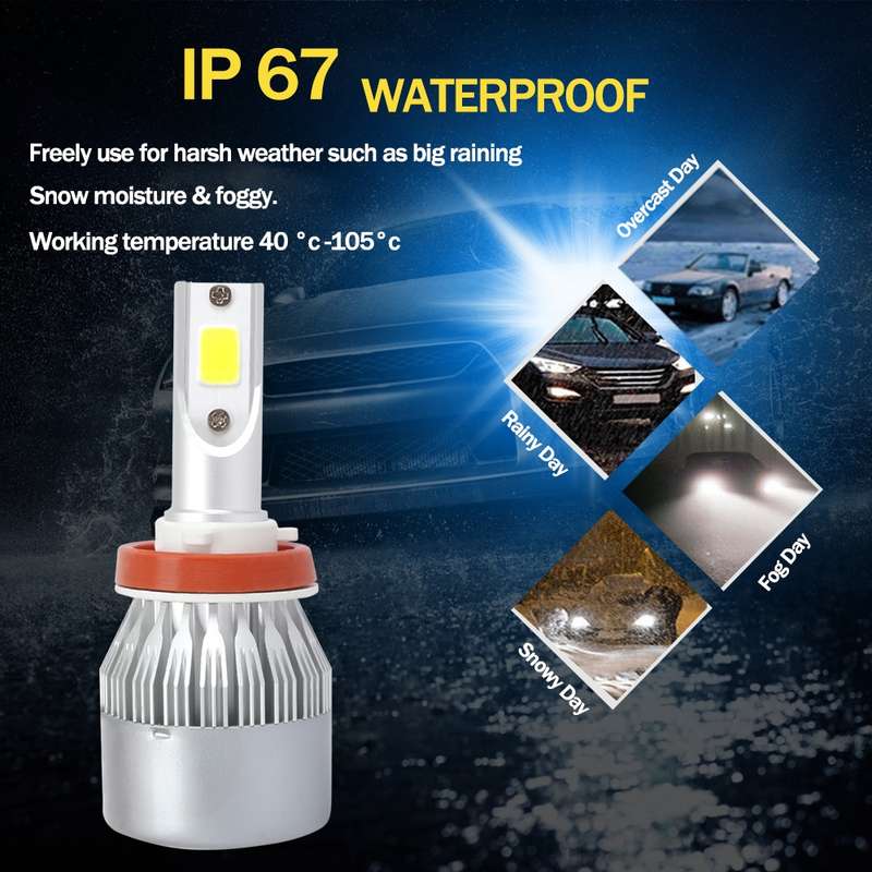 2 PCS H7 18W 1800 LM 8000K IP68 Casnbus Constant Current Car LED Headlight with 2 COB Lamps, DC 9-36
