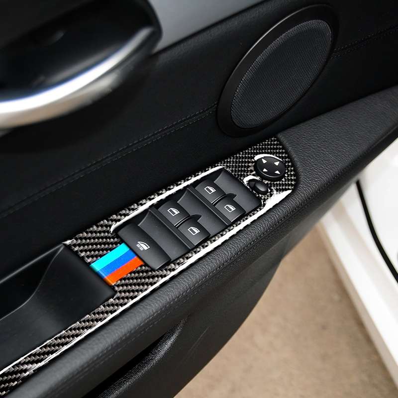 Car Carbon Fiber Window Lift Panel Without Folding Key Three Color Decorative Sticker for BMW Z4 Lef