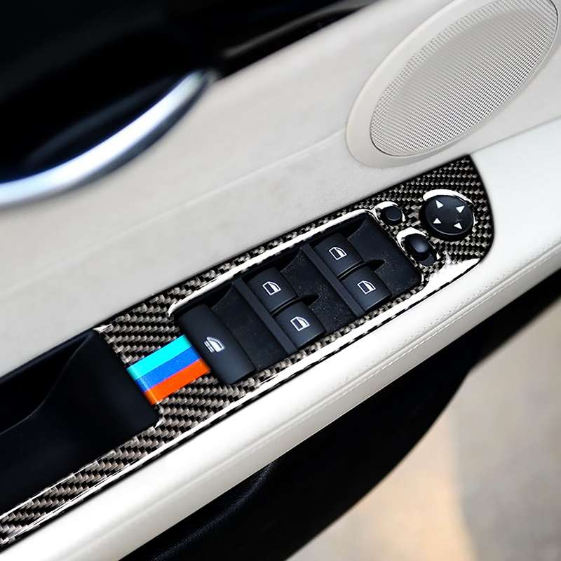 Car Carbon Fiber Window Lift Panel With Folding Key Three Color Decorative Sticker for BMW Z4 2009-