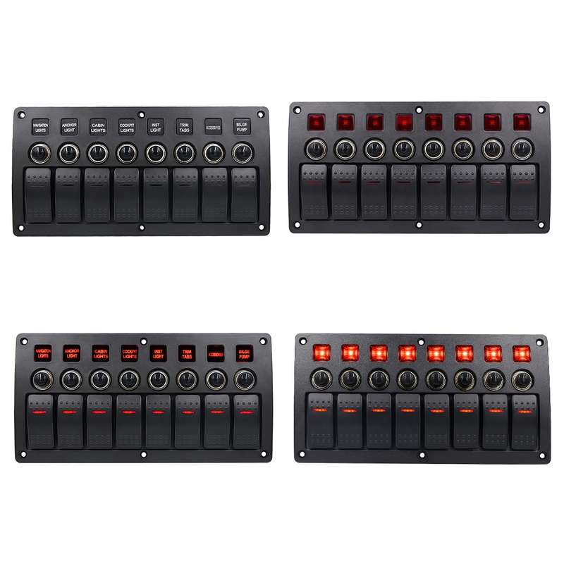 3Pin 8 Way Switches Combination Switch Panel with Light and Projector Lens for Car RV Marine Boat