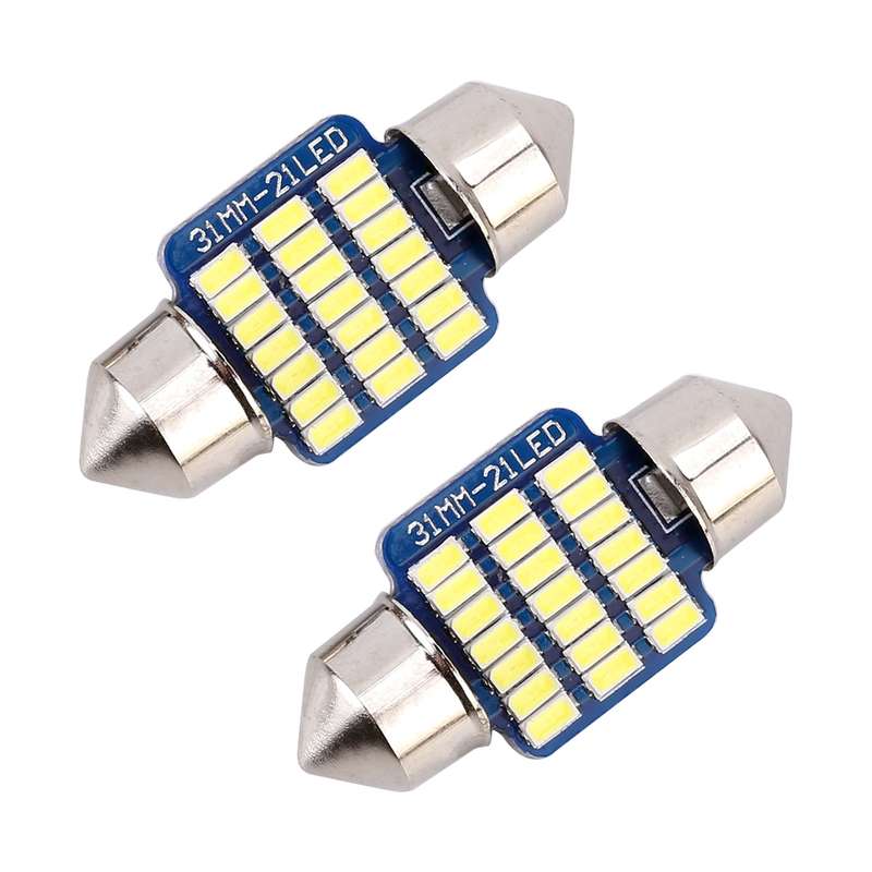 2 PCS 31mm DC12V / 1W / 6000K / 65LM 21LEDs SMD-3014 Car License Plate Light / Dome Light, with Deco