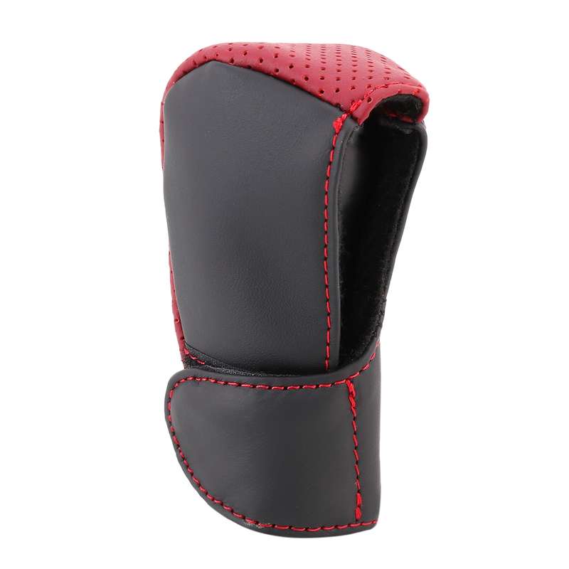 Universal Nonslip Breathable Genuine Leather Car Gear Shift Knob Cover(Black Red)
