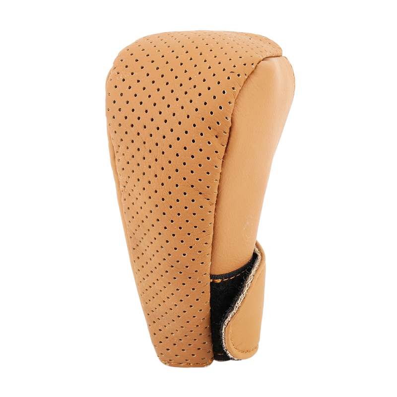 Universal Nonslip Breathable Genuine Leather Car Gear Shift Knob Cover(Black Red)