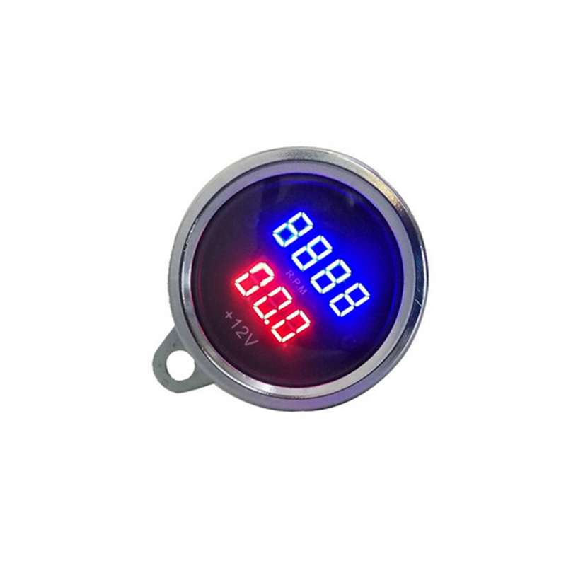 2 in 1 Universal Digital Display Waterproof LED Voltage Meter Tachometer for DC 12V Motorcycle