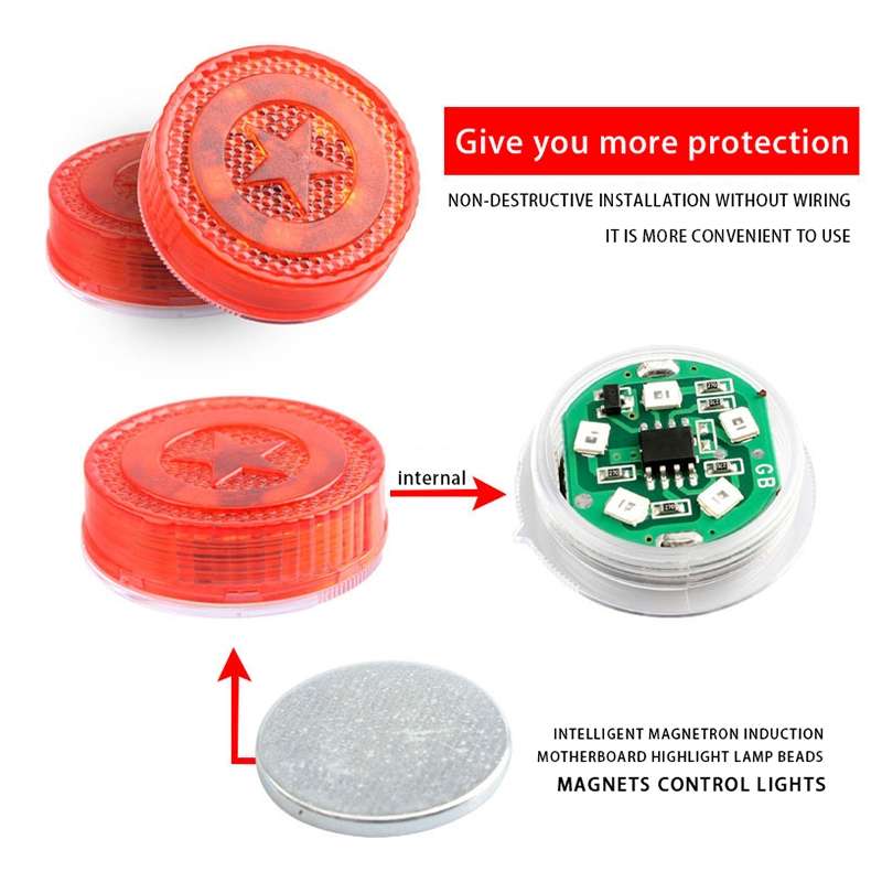 2 PCS Car Door Magnetic Warning Strobe Light Lamp(Red Light)