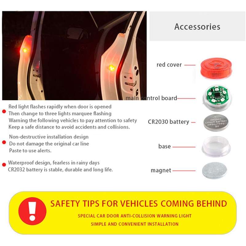 2 PCS Car Door Magnetic Warning Strobe Light Lamp(Red Light)