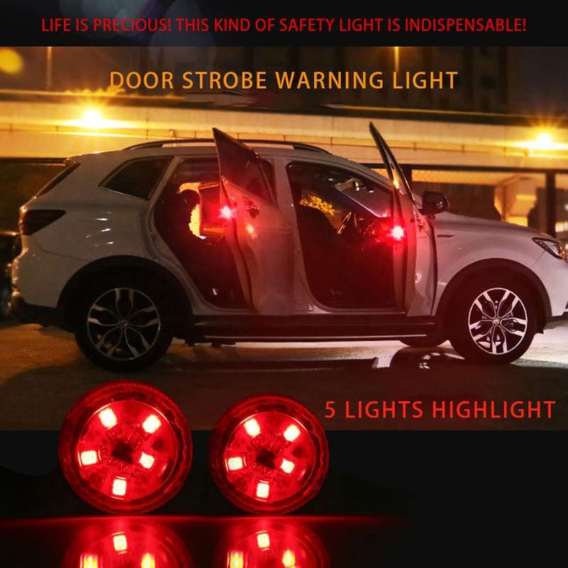 2 PCS Car Door Magnetic Warning Strobe Light Lamp(Red Light)