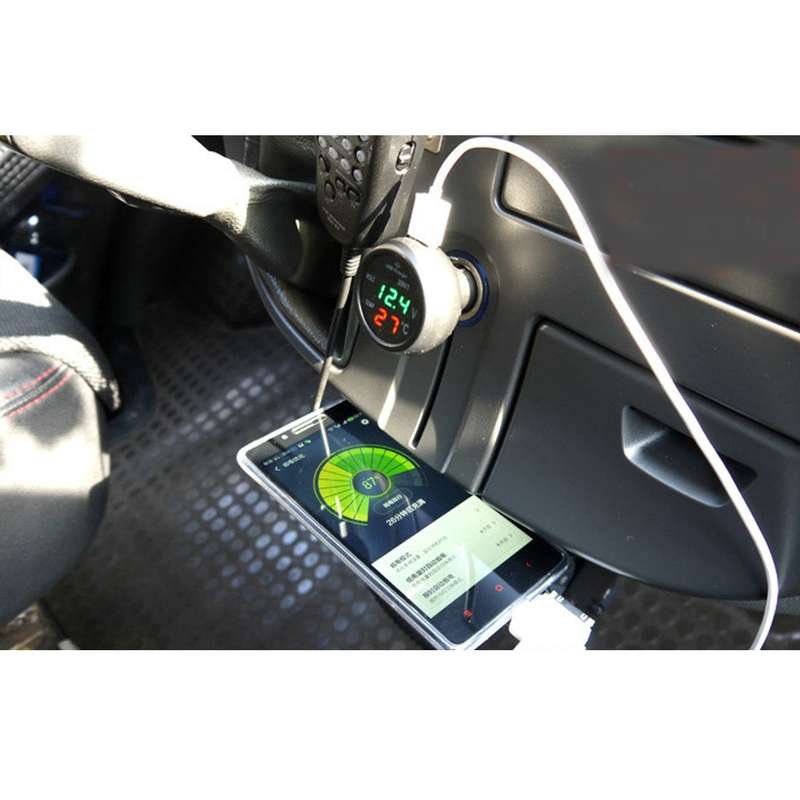 3 in 1 Universal Car Digital Voltage Meter Temperature Meter USB Charger, DC12-24V(Random Color Deli