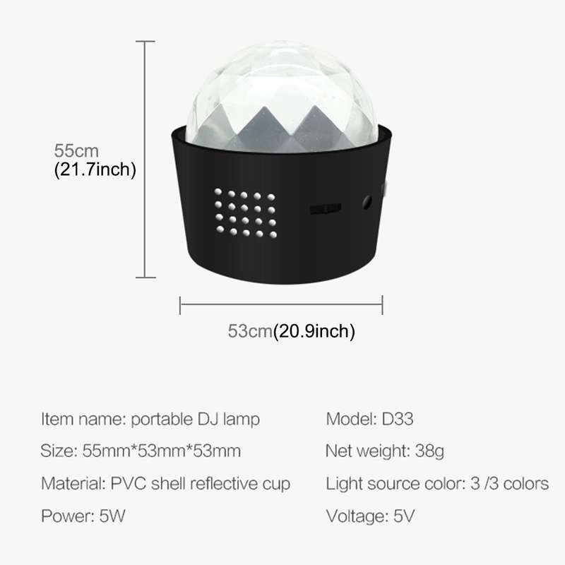 D33 5W USB Charging RGB Car Decoration Portable DJ Light Sound Activated Rotating Strobe Effect Atmo
