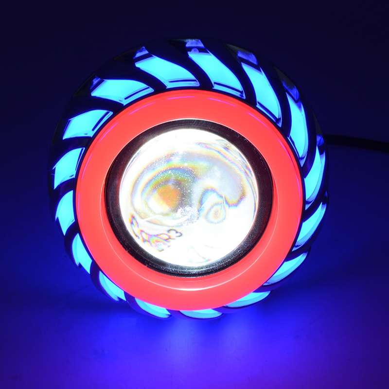 Motorcycle 30W DC 12V-85V LED Headlight Lens Built-in Whirlwind Double Aperture Angle Eyes + Devil E