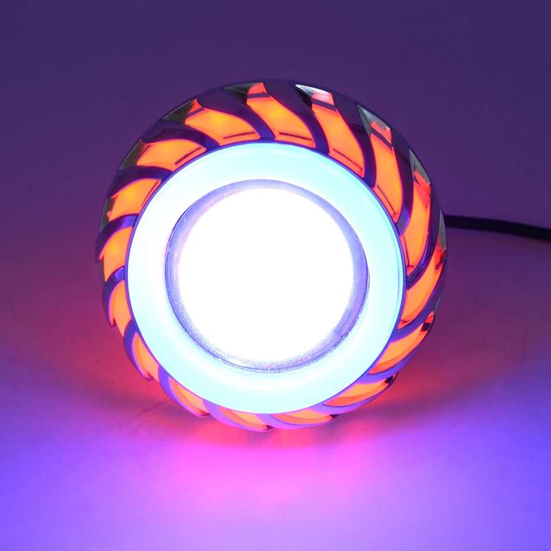 Motorcycle 30W DC 12V-85V LED Headlight Lens Built-in Whirlwind Double Aperture Angle Eyes + Devil E