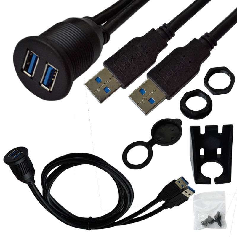 1m Flush Mount USB 3.0 Dock Car Ship Motorcycle Dashboard Panel Male to Female Data Waterproof Exten