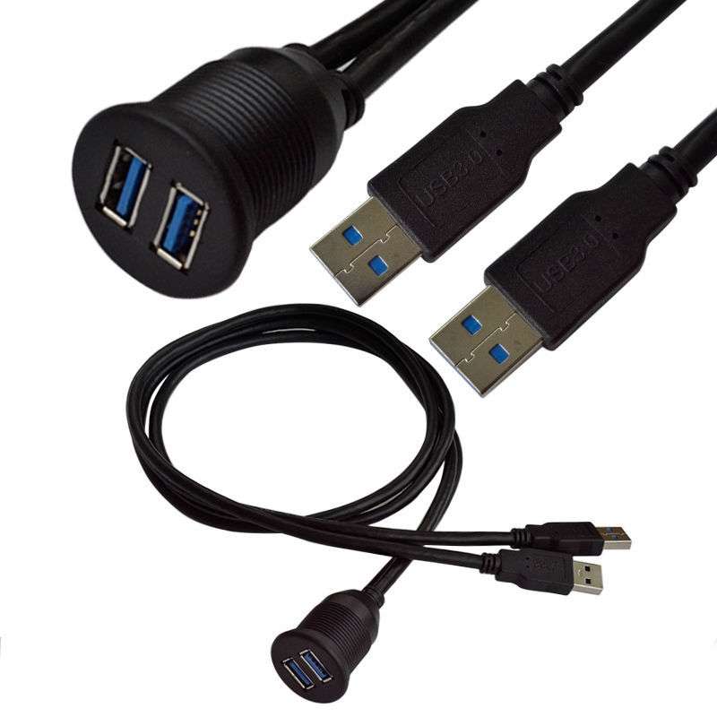 1m Flush Mount USB 3.0 Dock Car Ship Motorcycle Dashboard Panel Male to Female Data Waterproof Exten