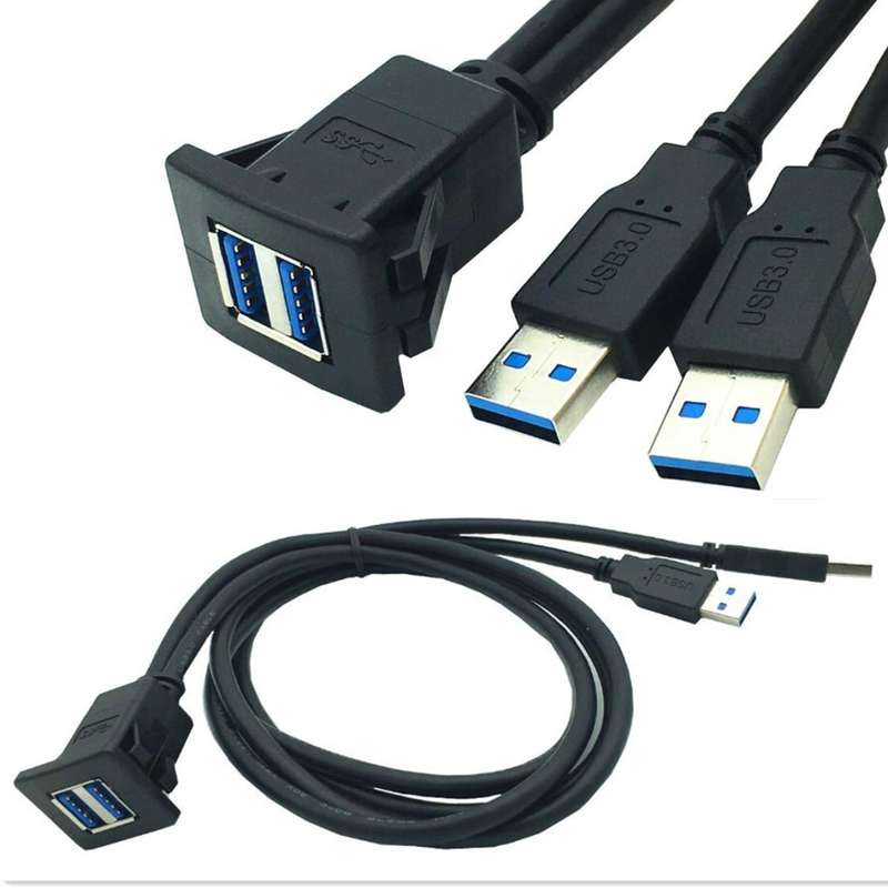2m ABS Shell Flush Mount USB 3.0 Dock Car Ship Motorcycle Dashboard Panel Male to Female Data Waterp