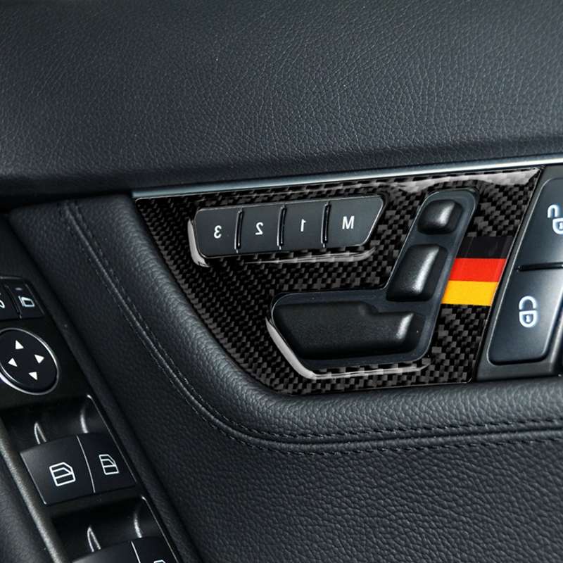 2 PCS German Flag Car Carbon Fiber Right Drive Seat Adjustment Panel Decorative Sticker for Mercedes