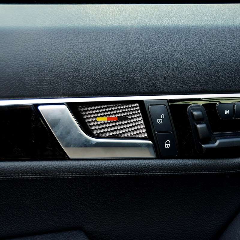 4 PCS Car German Flag Carbon Fiber Door Inner Handle Wrist Panel Decorative Sticker for Mercedes-Ben