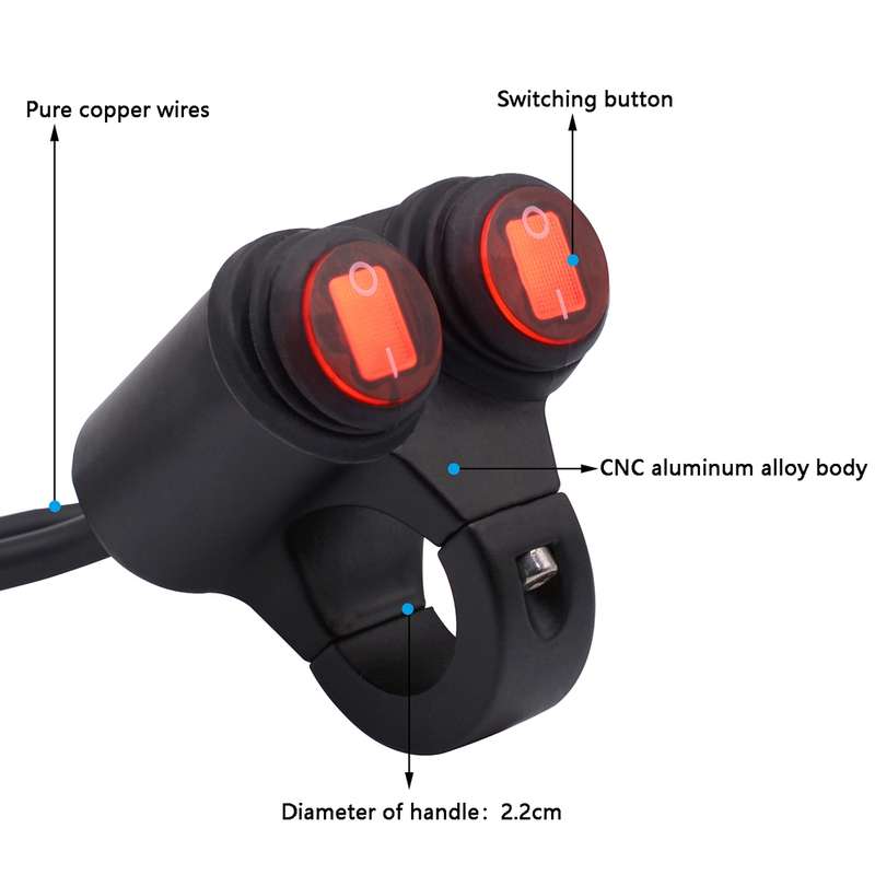 Motorcycle Headlight Auxiliary Light Waterproof Aluminum Alloy Double Flash Switches with Indicator