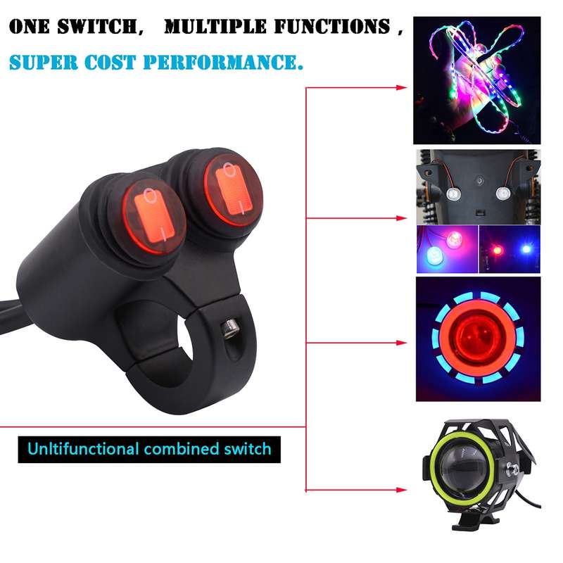 Motorcycle Headlight Auxiliary Light Waterproof Aluminum Alloy Double Flash Switches with Indicator