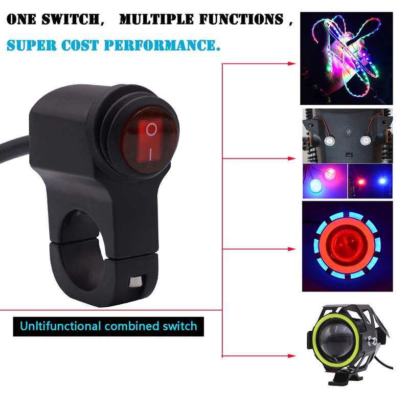 Motorcycle Headlight Auxiliary Light Waterproof Aluminum Alloy Single Flash Switches with Indicator