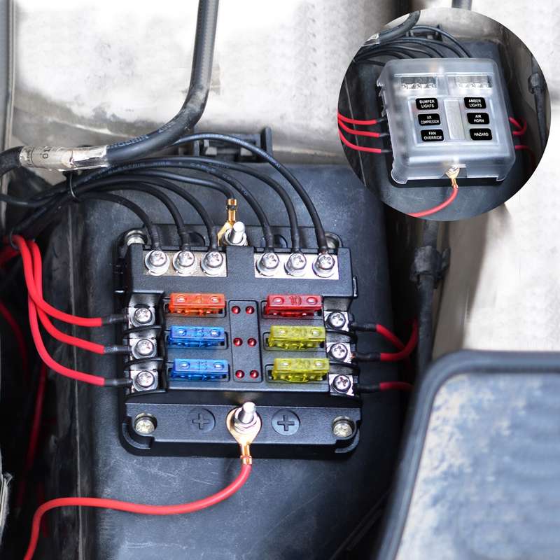 Independent Positive and Negative 1 in 6 Out 6 Way Circuit Blade Fuse Box Fuse Holder Kits with LED