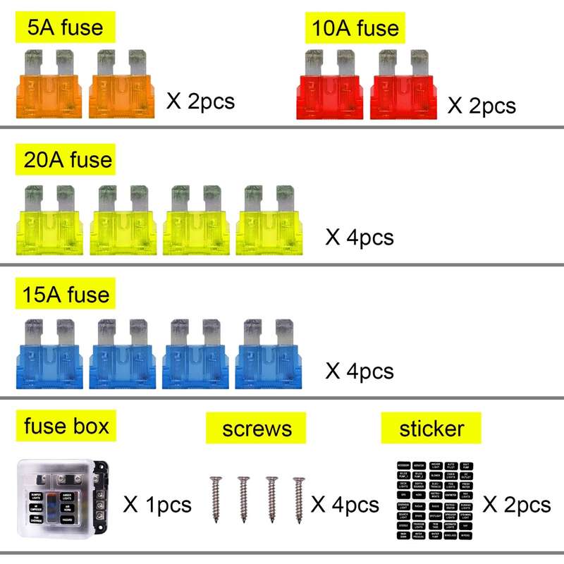 Independent Positive and Negative 1 in 6 Out 6 Way Circuit Blade Fuse Box Fuse Holder Kits with LED