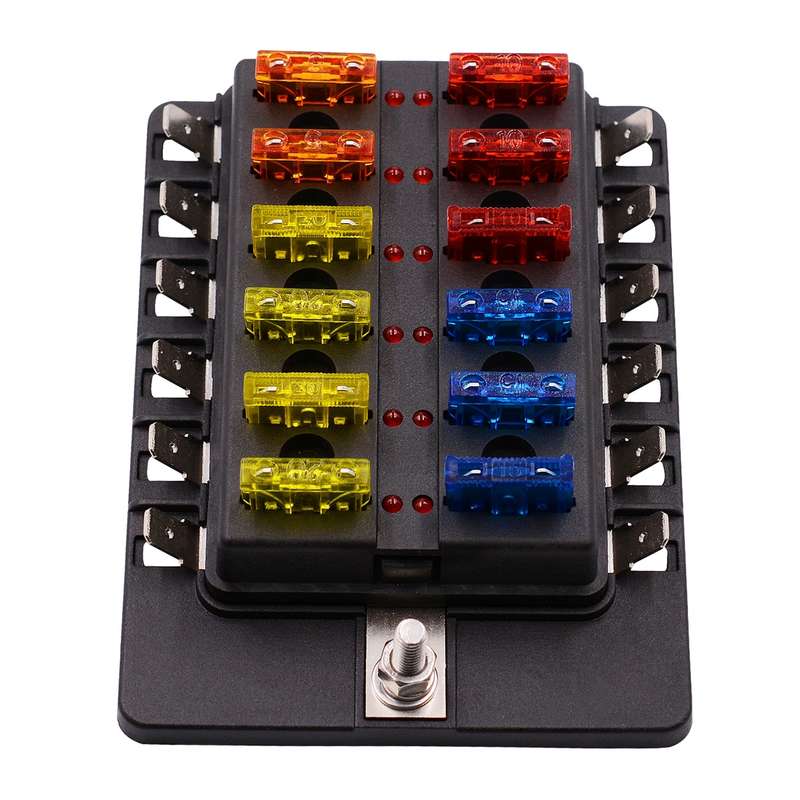 1 in 12 Out Fuse Box PC Terminal Block Fuse Holder Kits with LED Warning Indicator for Auto Car Truc