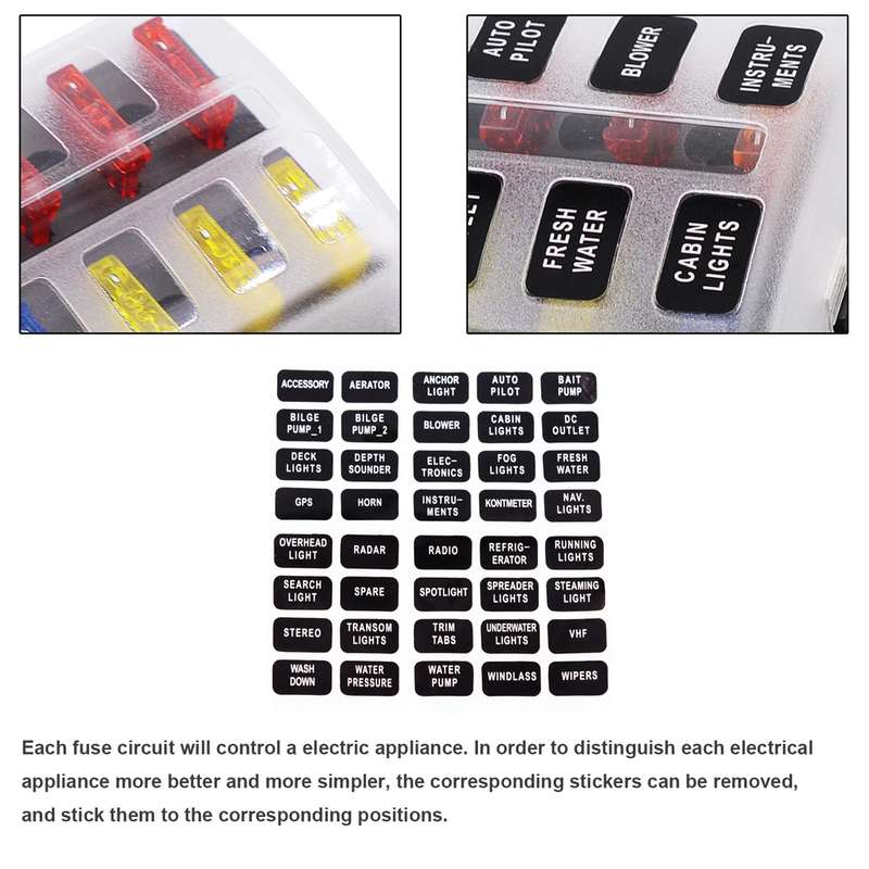 1 in 12 Out Fuse Box PC Terminal Block Fuse Holder Kits with LED Warning Indicator for Auto Car Truc