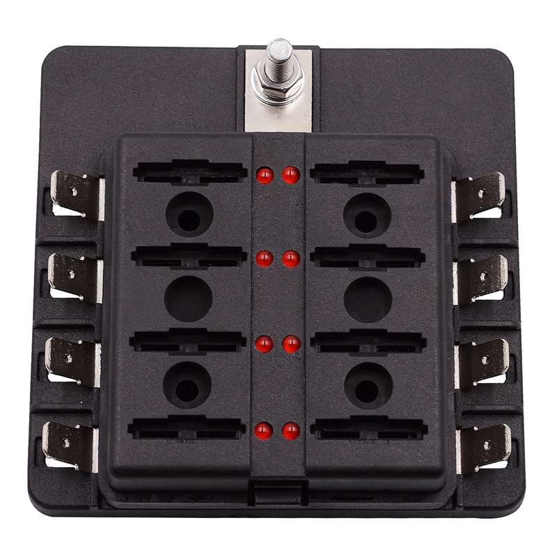 1 in 8 Out Fuse Box PC Terminal Block Fuse Holder Kits with LED Warning Indicator for Auto Car Truck