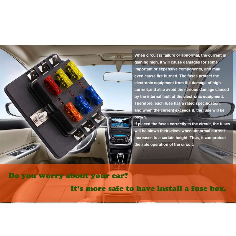 1 in 6 Out Fuse Box PC Terminal Block Fuse Holder Kits with LED Warning Indicator for Auto Car Truck