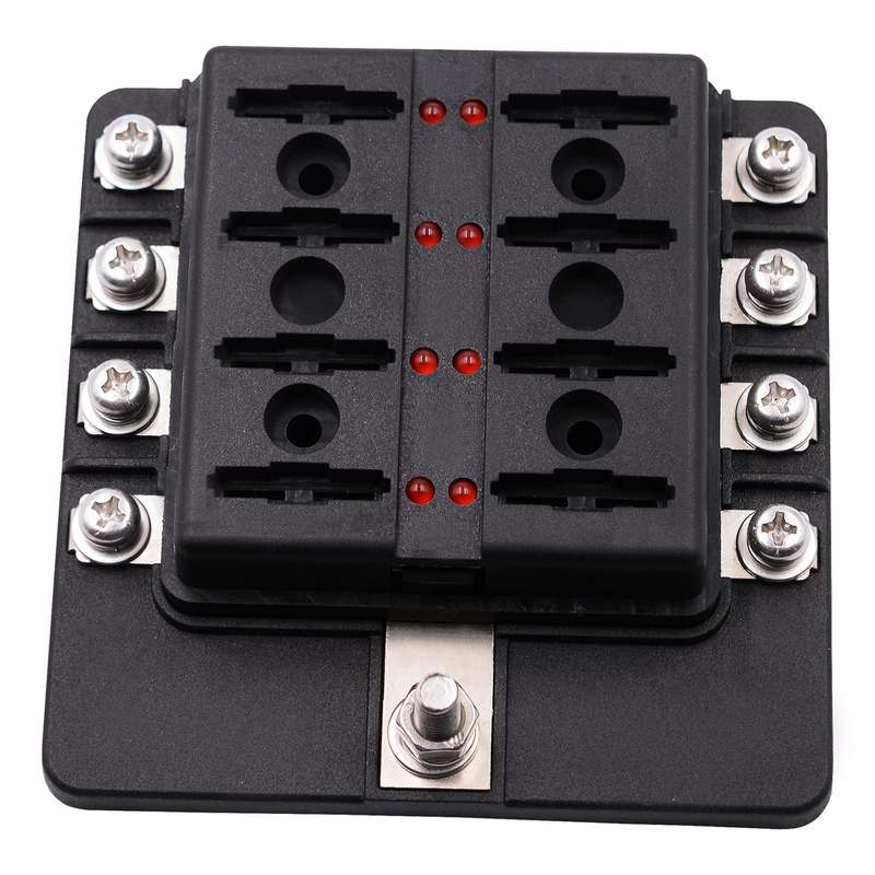 1 in 8 Out Fuse Box Screw Terminal Section Fuse Holder Kits with LED Warning Indicator for Auto Car