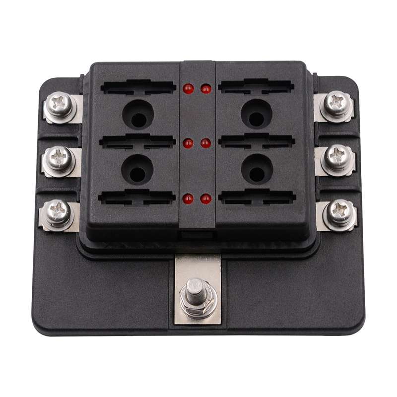 1 in 6 Out 6 Way Circuit Fuse Box Screw Terminal Section Fuse Holder Kits with LED Warning Indicator