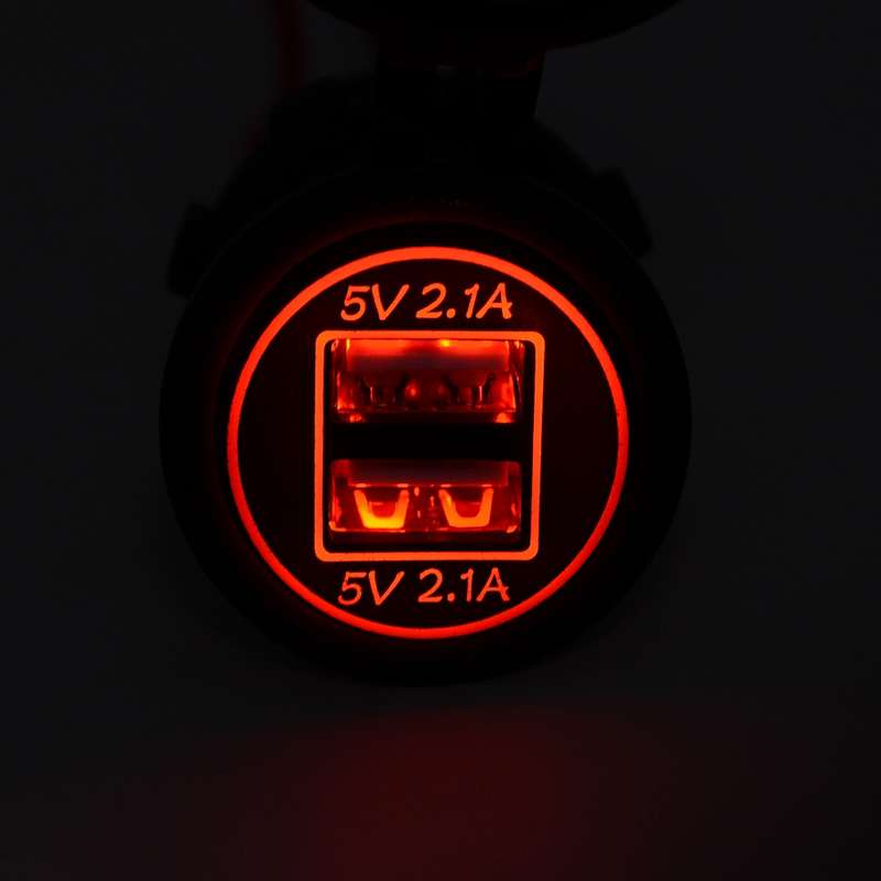Universal Car Charger 2 Port Power Socket Power Dual USB Charger 5V 4.2A IP66 with Aperture(Red Ligh