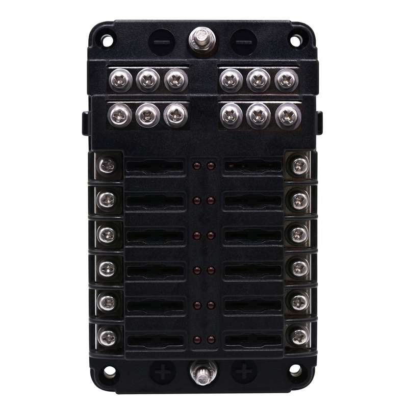 Independent Positive and Negative 1 in 12 Out 12 Way Circuit Blade Fuse Box Fuse Holder Kits with LE