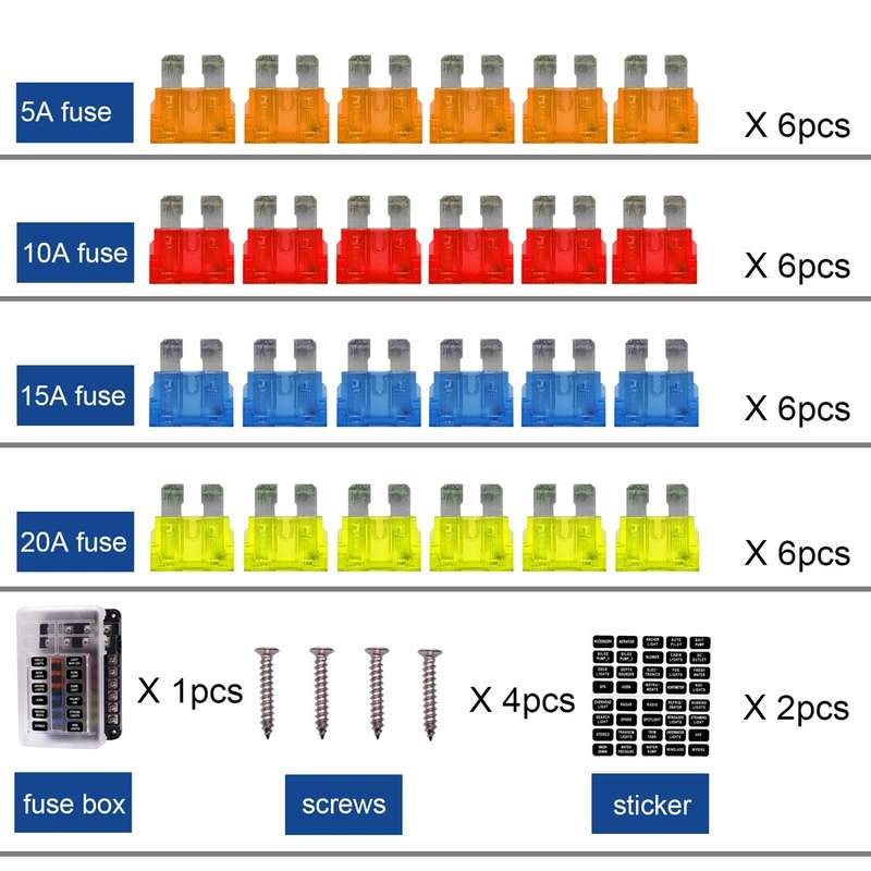 Independent Positive and Negative 1 in 12 Out 12 Way Circuit Blade Fuse Box Fuse Holder Kits with LE