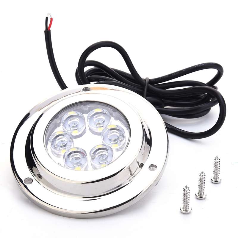 DC 10-30V 12W IP68 316 Stainless 6 LEDs White Light Underwater Light Boat High Power Bright for Mari