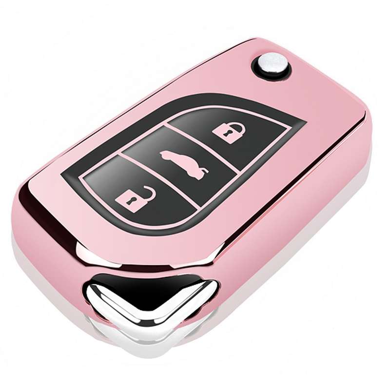 TPU One-piece Electroplating Opening Full Coverage Car Key Case with Key Ring for TOYOTA YARIS L / C