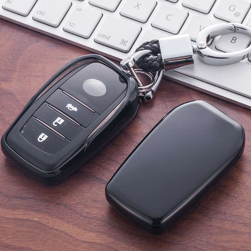 Electroplating TPU Single-shell Car Key Case with Key Ring for TOYOTA HIGHLANDER / CROWN / PRADO / V