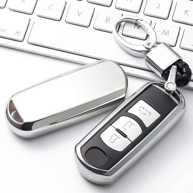 Electroplating TPU Single-shell Car Key Case with Key Ring for Mazda 3 AXELA / CX-8 / CX-5 / CX-4 /