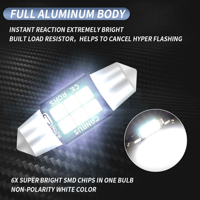 2 PCS 31mm DC12V-24V 3W 6000K 660LM 6LEDs SMD-3030 Car Reading Lamp / License Plate Light