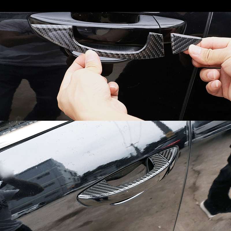 8 PCS Car Carbon Fiber Door Inner and Outer Handle Panel Decorative Sticker for Volkswagen Touareg 2