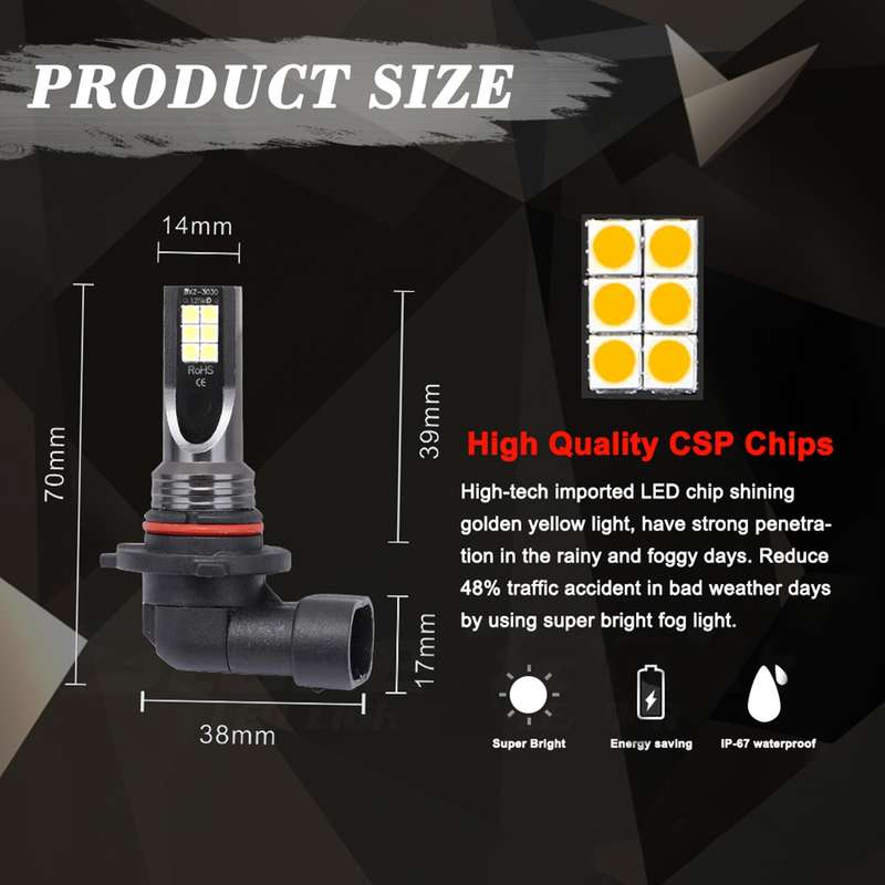2 PCS 9005 DC12V-24V / 12W / 3000K / 800LM 12LEDs SMD-3030 Car LED Fog Light(Yellow Light)